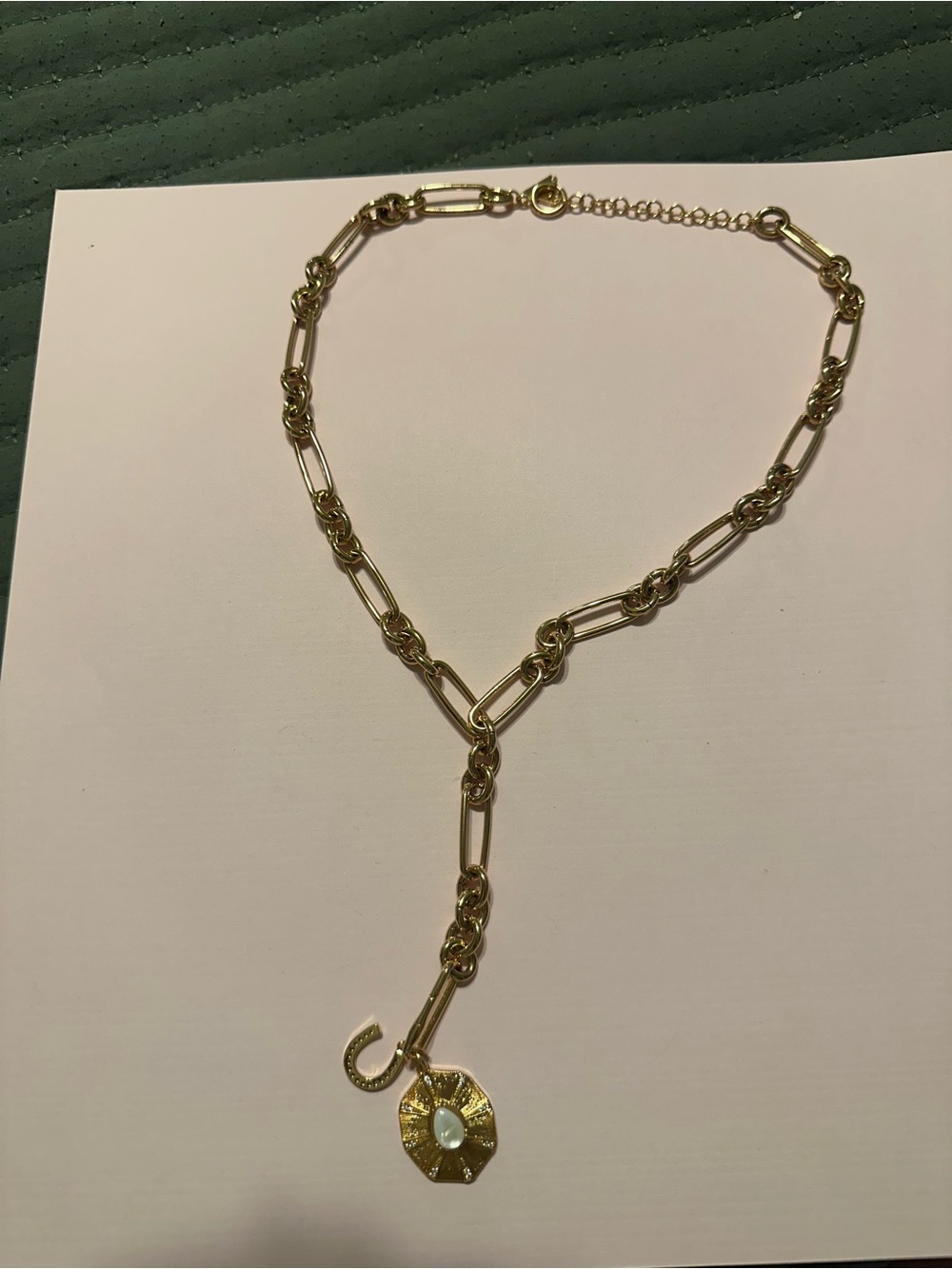 Serefina  Anthropologie Gold Tone Paperclip Lariat Necklace with Pendant